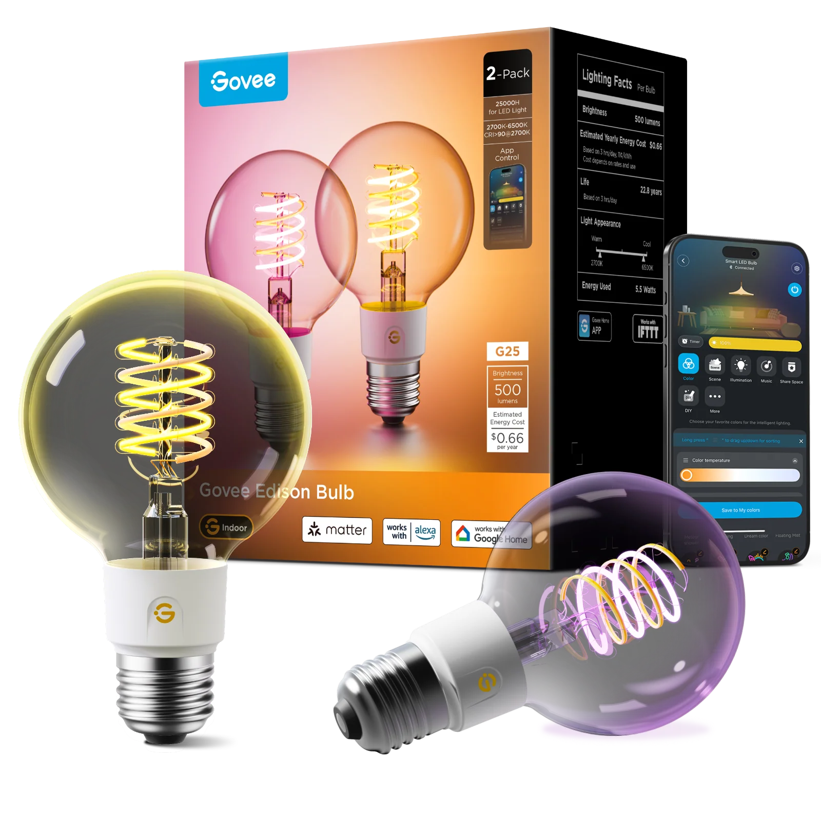 Govee E26 Smart Edison Light Bulb G25 500lm