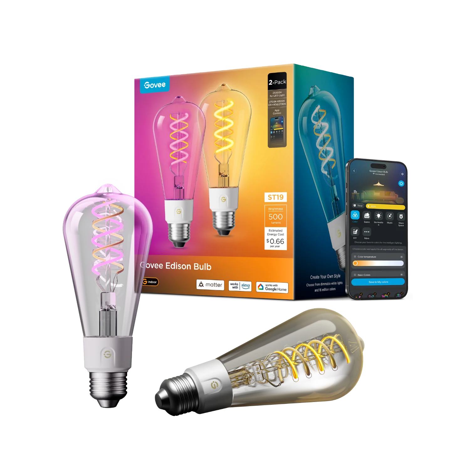 Govee E26 Smart Edison Light Bulb ST19 500lm
