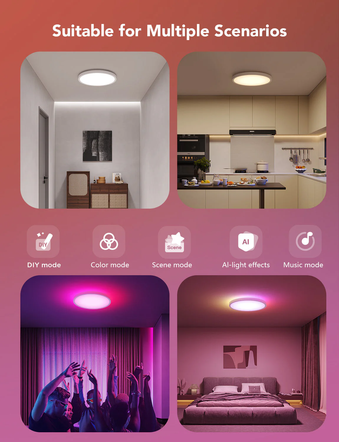 Refurbished Govee 12-Inch RGBWW + RGBIC Smart Ceiling Light - Image 6