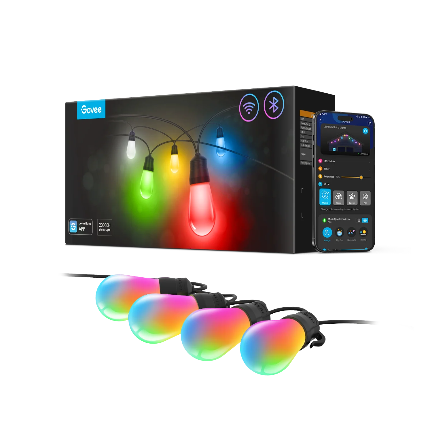 Refurbished Govee RGBIC Warm White Wi-Fi & Bluetooth Smart Outdoor String Lights
