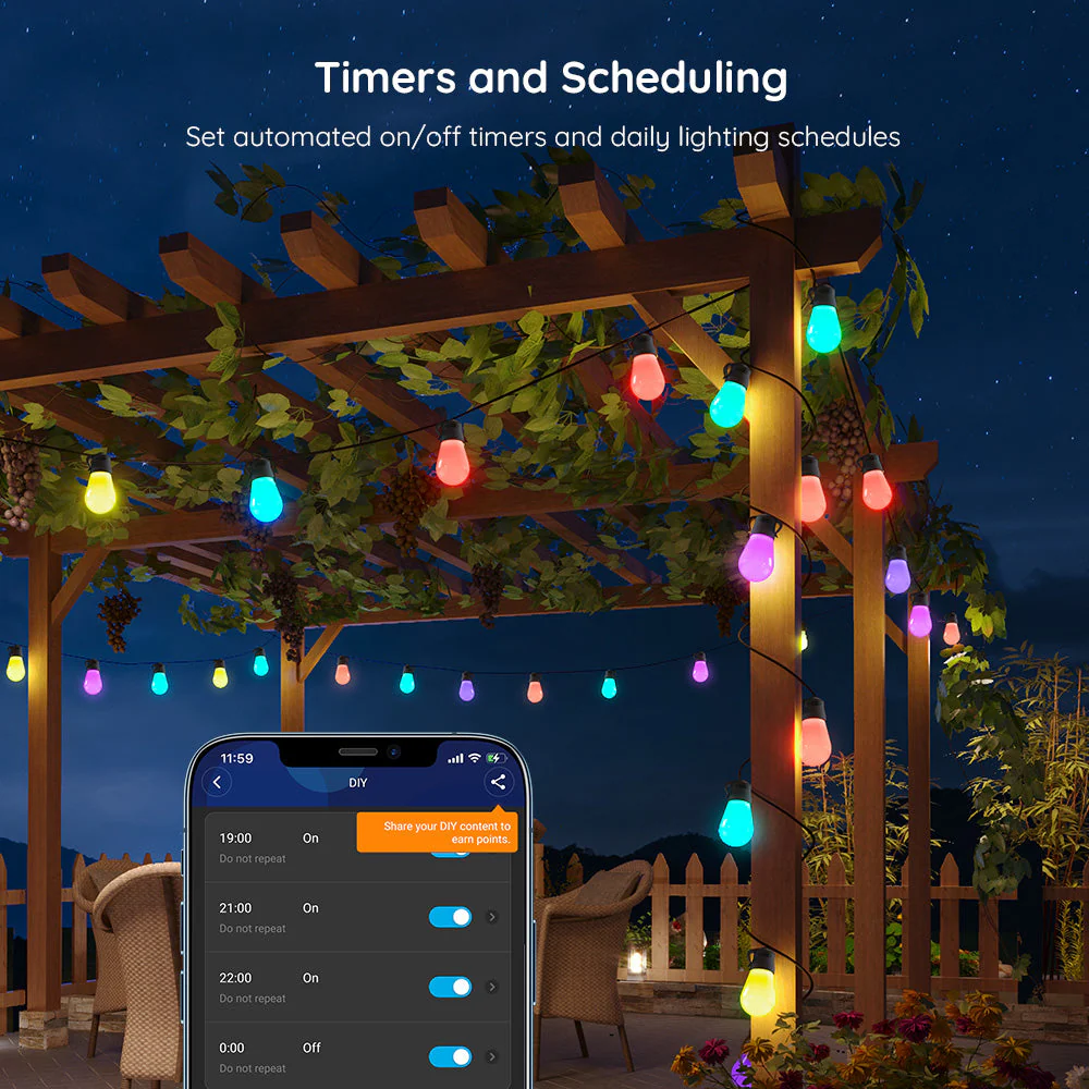 Refurbished Govee RGBIC Warm White Wi-Fi & Bluetooth Smart Outdoor String Lights - Image 5