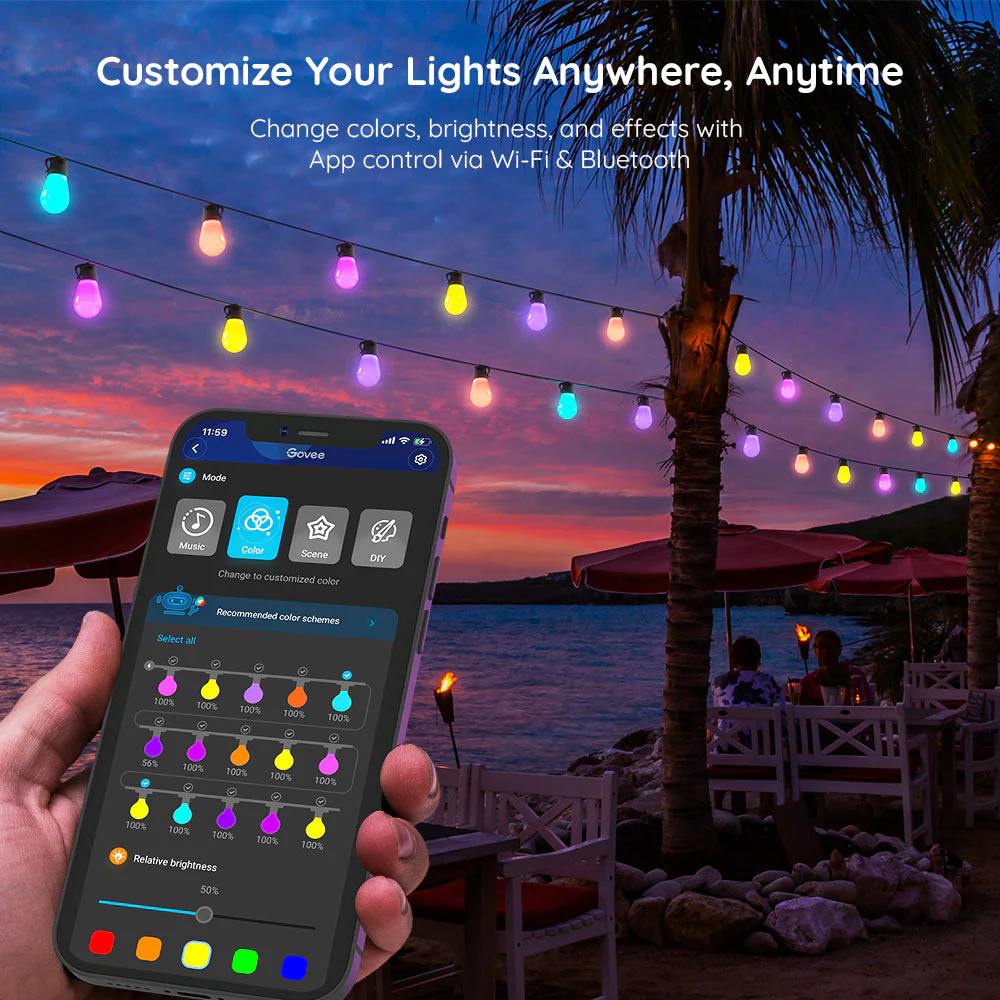 Refurbished Govee RGBIC Warm White Wi-Fi & Bluetooth Smart Outdoor String Lights - Image 6